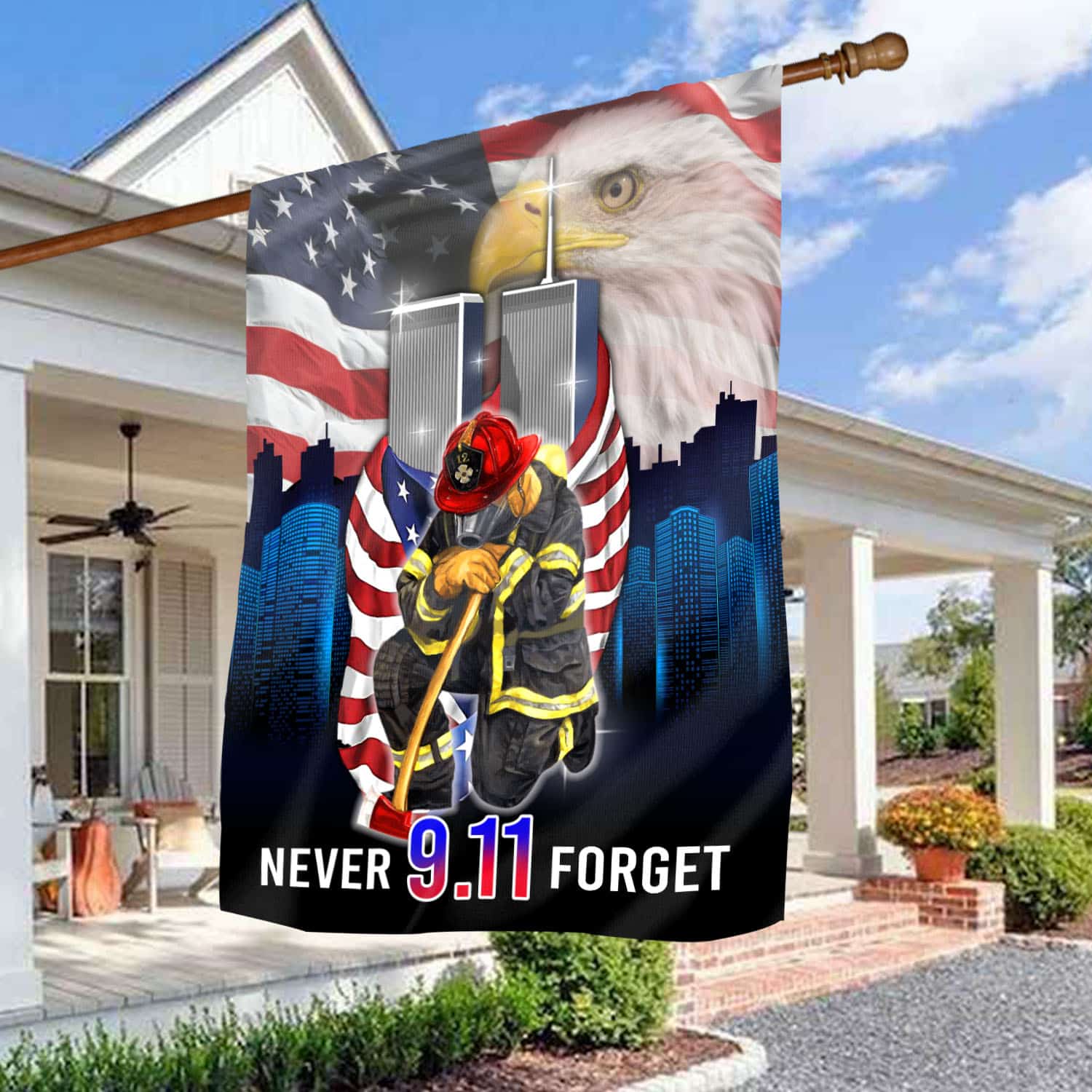 4O. Never Forget 9 11-30x40-side2 House Flag Mockup 3