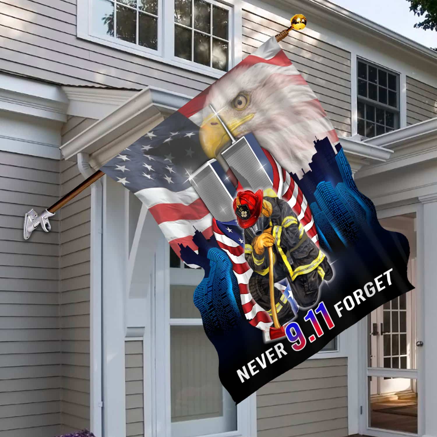 4O. Never Forget 9 11-30x40-side2 House Flag Mockup 6