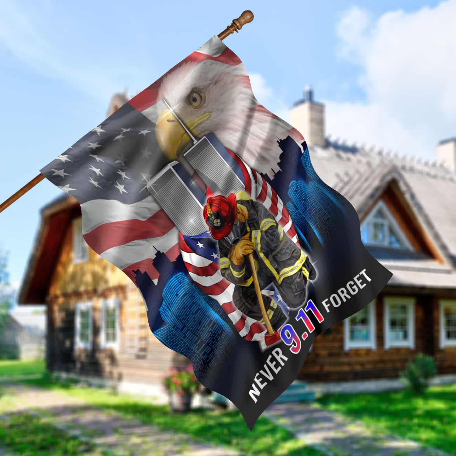 4O. Never Forget 9 11-30x40-side2 House Flag Mockup 5