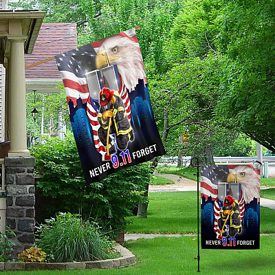 Alternative view of Never Forget September 11th Firefighter Memory Patriot Day Outdoor Indoor Decorative Garden Flag - House Flag