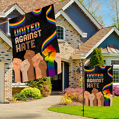 Alternative view of United Against Hate Decorative Garden Flag - Indoor Outdoor Flag - House Flag