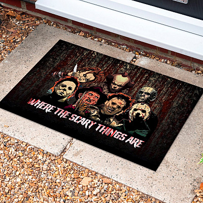 Where the Scary Things Are Halloween Horror Character Doormat - Horror Halloween Doormat