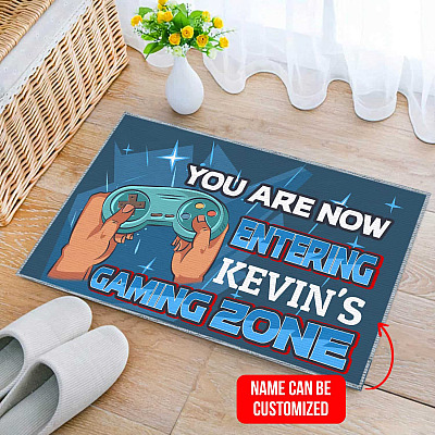 Alternative view of Personalized You Are Entering Now Gaming Zone Indoor Outdoor Doormat - Video Gamer Personalized Doormat