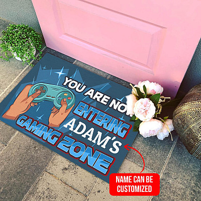 Personalized You Are Entering Now Gaming Zone Indoor Outdoor Doormat - Video Gamer Personalized Doormat