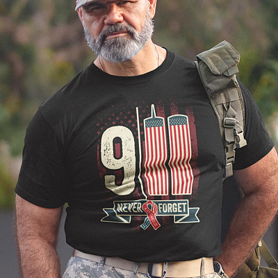 Alternative view of 9/11 Never Forget 20th Anniversary T-Shirt - Memorial Day 911 Shirt