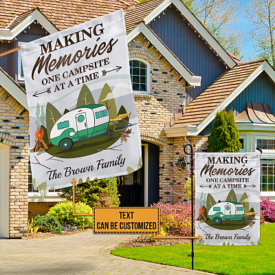 Alternative view of Personalized Making The Memories One Campsite At The Time Happy Camper Garden Flag - Custom Camping House Flag