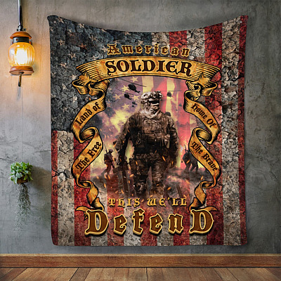 American Soldier Land of the Free Home of the Brave Fleece Blanket - Sherpa Blanket - Woven Blanket
