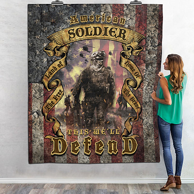 Alternative view of American Soldier Land of the Free Home of the Brave Fleece Blanket - Sherpa Blanket - Woven Blanket