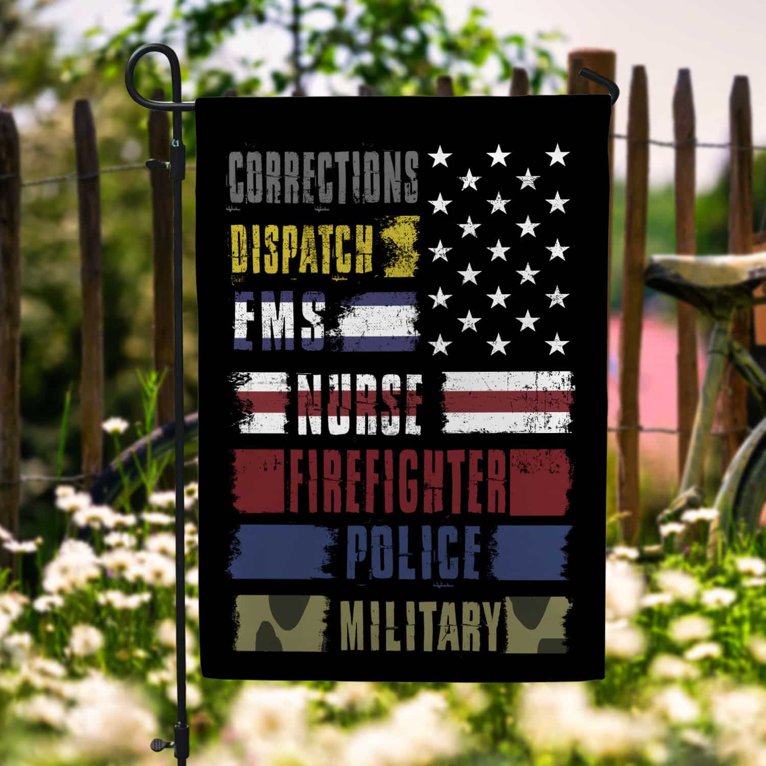 6O. Corrections Dispatch-30x40 side 1 Garden Flag Mockup 6