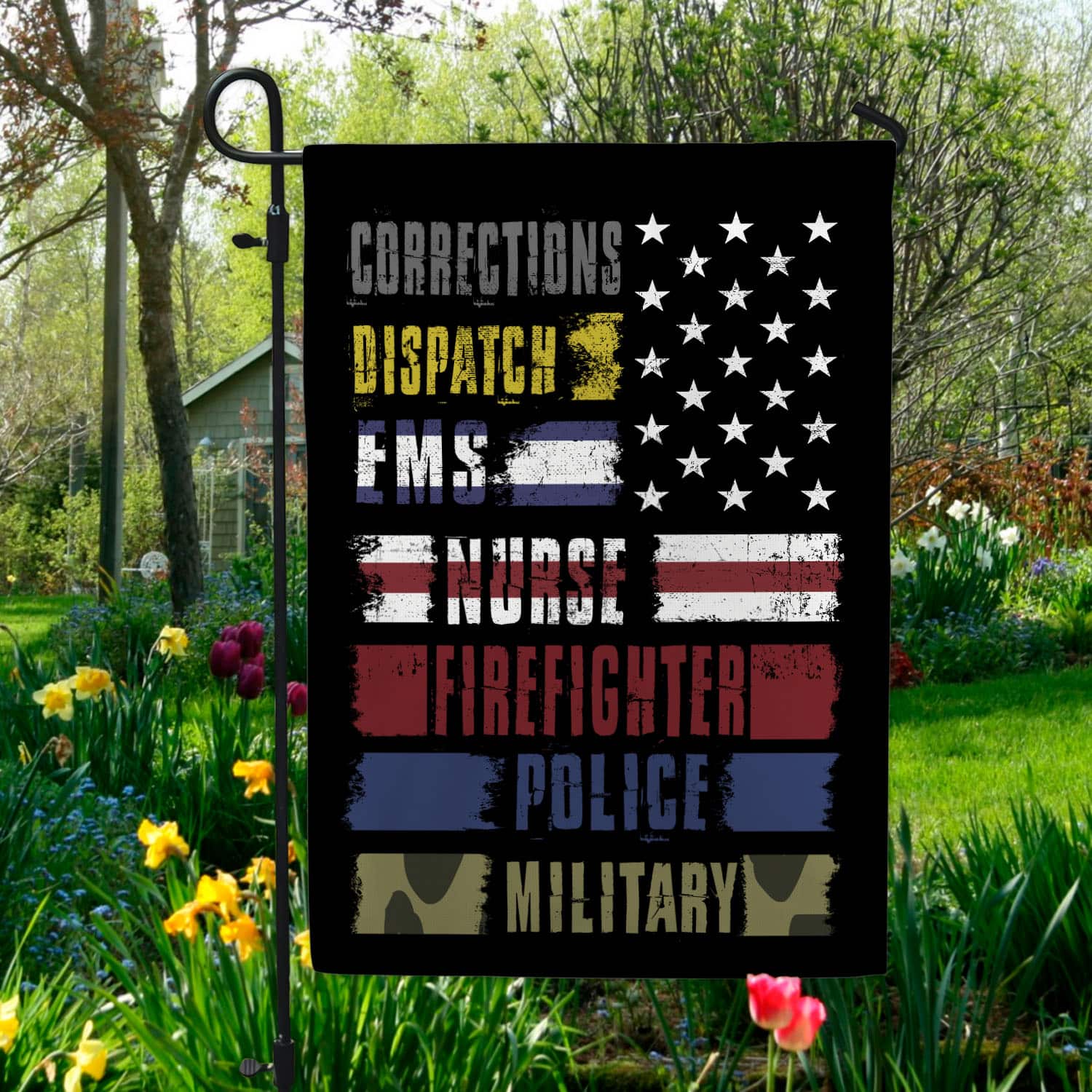 6O. Corrections Dispatch-30x40 side 1 Garden Flag Mockup 5