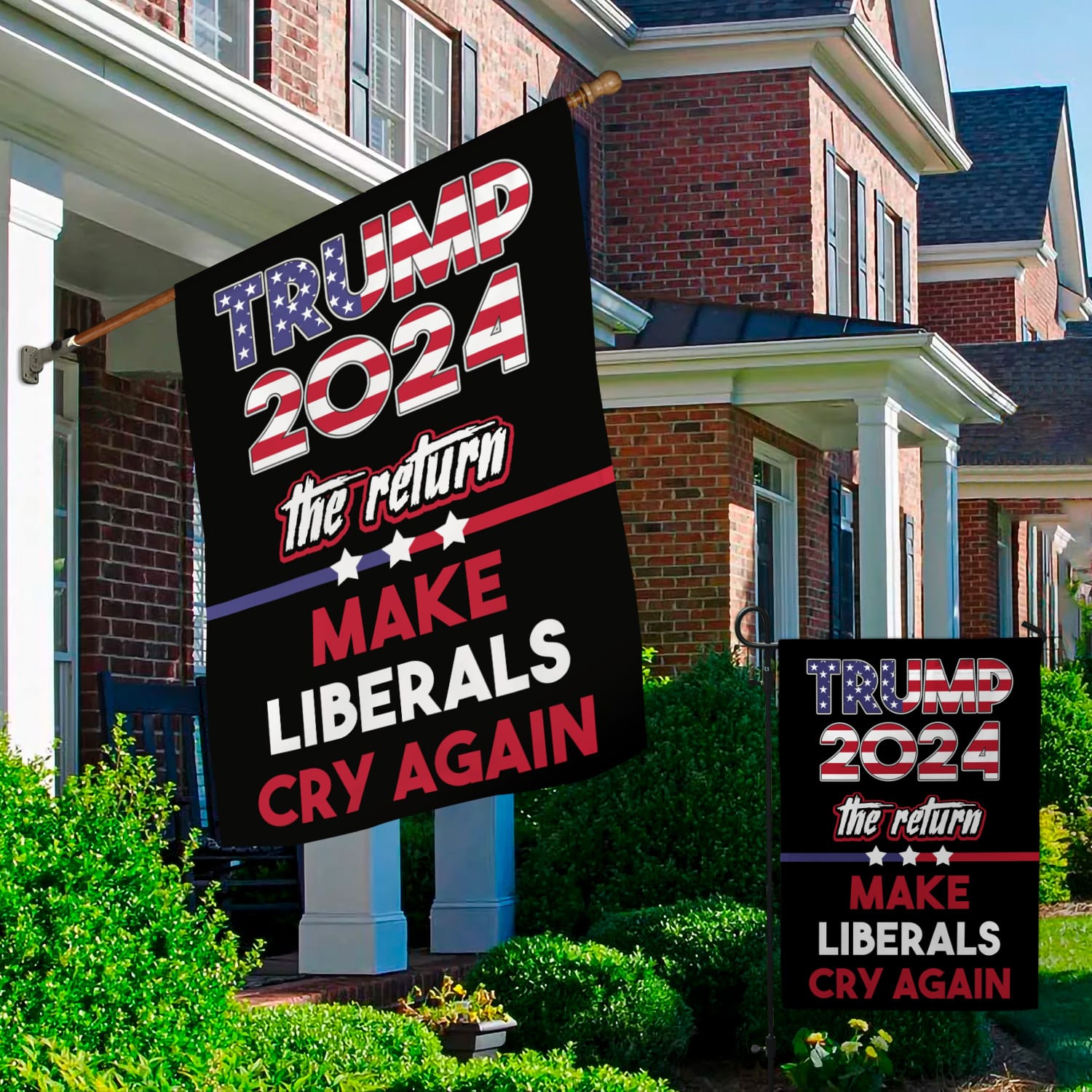 1KNG. Trump 2024 Return 30x40 Garden & House Mockup 2