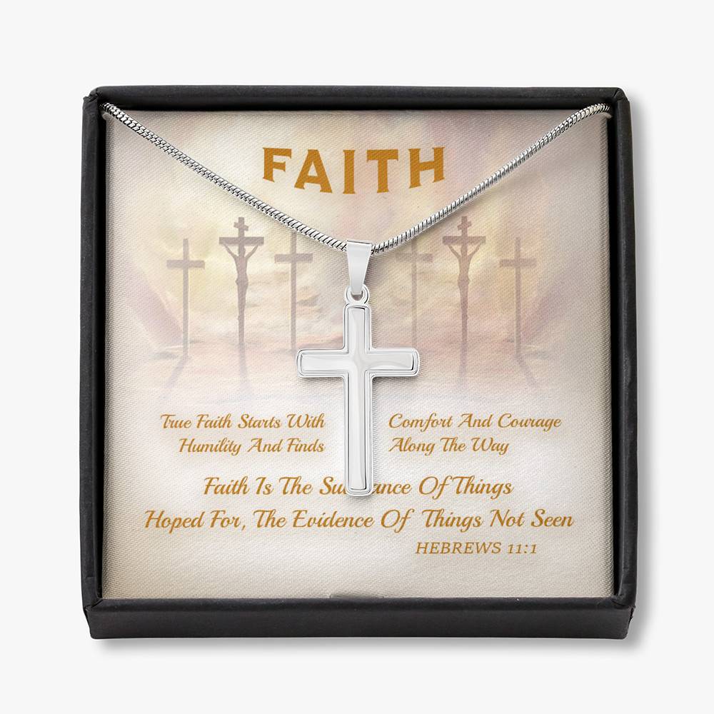 Faith Is The Substance Of Things Hoped For The Evidence Of Thing Not Seen Artisan Crafted Cross Necklace - Artisan Crafted Cross Necklace