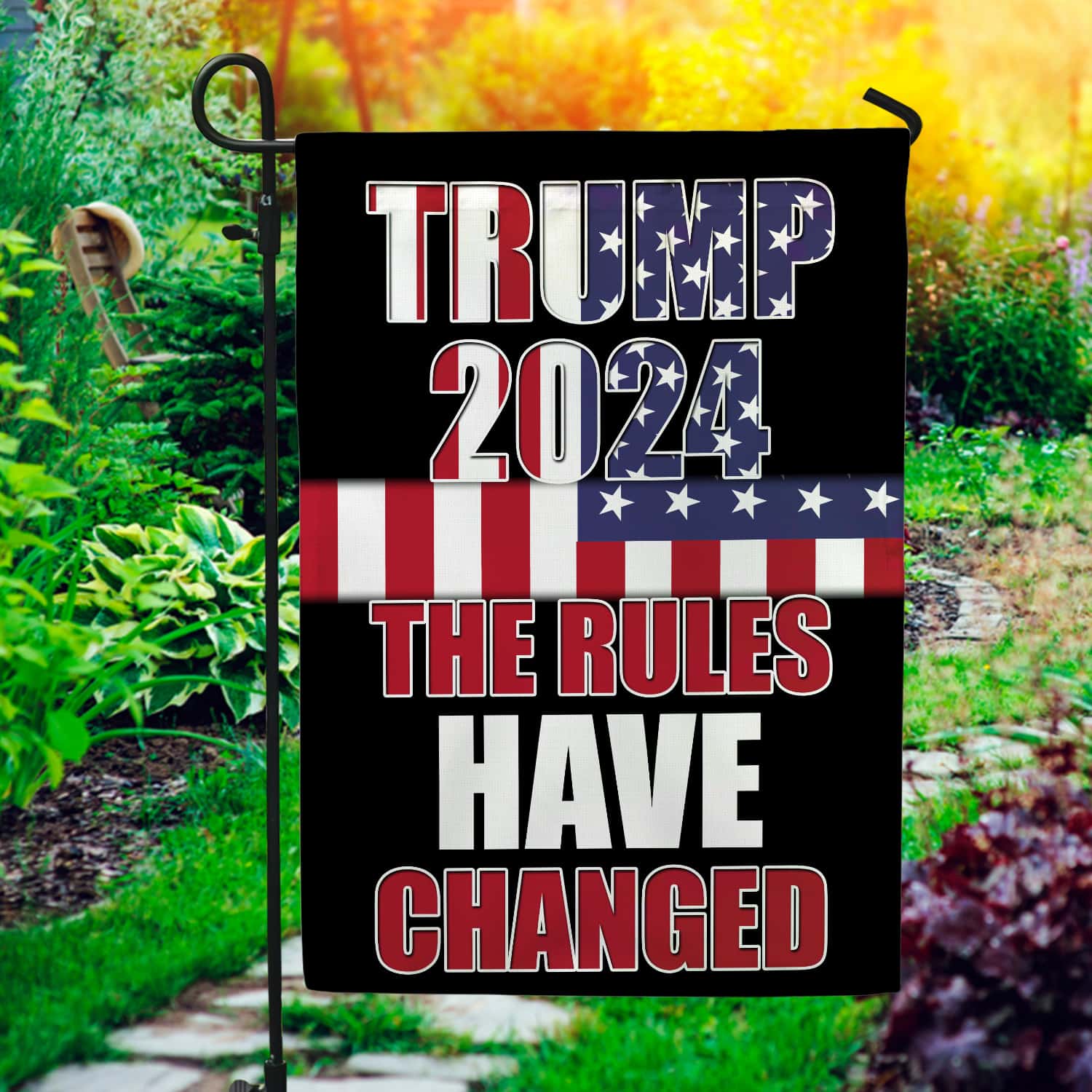 4KNG. Trump 2024 30x40_1 Garden Flag Mockup 1