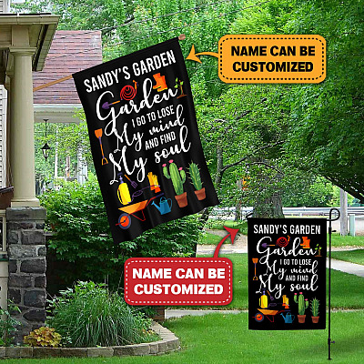 Alternative view of Personalized into the Garden I Go to Lose My Mind and Find My Soul Garden Flag - Funny Gardener House Flag