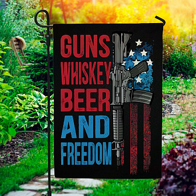 Gun Whisky Beer and Freedom American House Flag - Pro-Gun Patriot Garden Flag