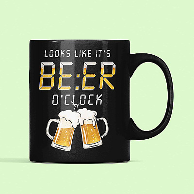 Looks Like It's Beer O'clock Ceramic Coffee Mug - Funny Beer Drinking Mug