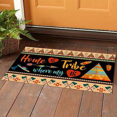 Alternative view of Home Is Where My Tribe Is Indoor Outdoor Doormat - Native American Doormat