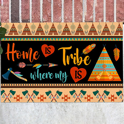 Home Is Where My Tribe Is Indoor Outdoor Doormat - Native American Doormat