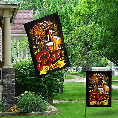Alternative view of It's Beer O'clock Happy Hours And Drinking Outdoor Garden Flag - House Flag - Funny Beer Flag