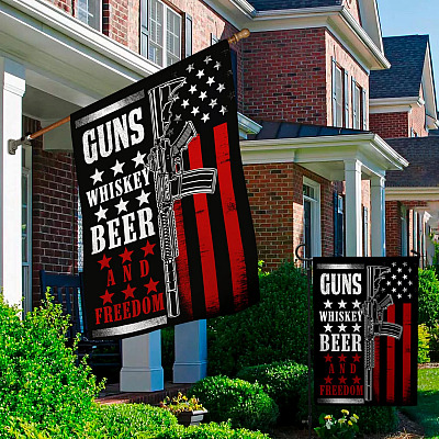 Alternative view of Guns Whiskey Beer And Freedom Outdoor American Garden Flag - House Flag - Wall Flag