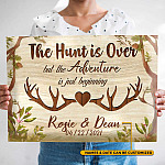 The Hunt Is Over But The Adventure Is Just Beginning Personalized Name Framed Canvas - Hunting Wedding Unframed Poster