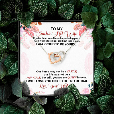 To My Smokin' Hot Wife The Day I Met You I Found My Missing Piece From Husband Interlocking Hearts Pendant Necklace