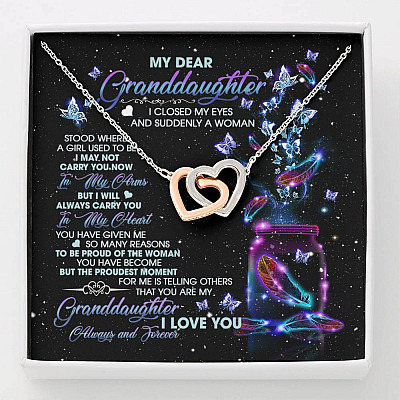 My Dear Granddaughter I Love You Always And Forever Interlocking Hearts Pendant Necklace - Granddaughter Gift - Interlocking Hearts Necklace