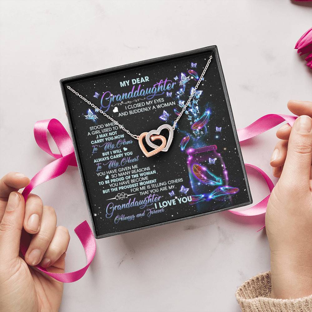 My Dear Granddaughter I Love You Always And Forever Interlocking Hearts Pendant Necklace - Granddaughter Gift