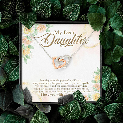 My Dear Daughter You Are Brave I Love You with All My Heart Interlocking Hearts Necklace