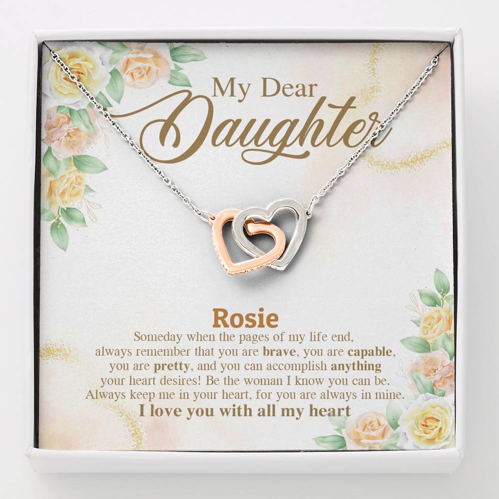 Personalized Name My Dear Daughter You Are Brave I Love You with All My Heart Interlocking Hearts Necklace - Interlocking Hearts Necklace