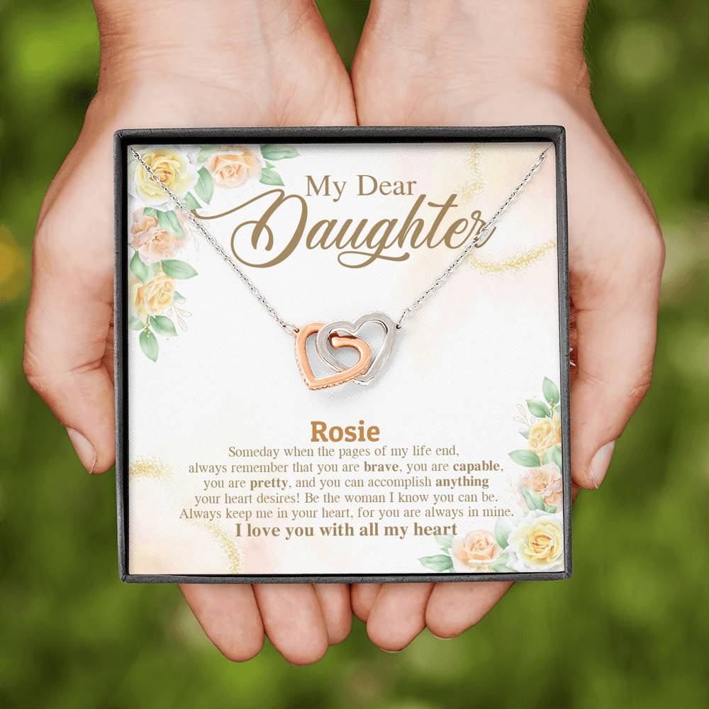 Personalized Name My Dear Daughter You Are Brave I Love You with All My Heart Interlocking Hearts Necklace
