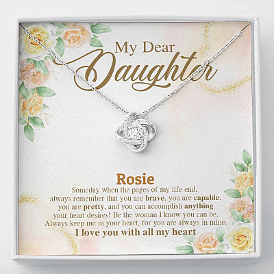 Personalized Name My Dear Daughter You Are Brave I Love You with All My Heart Love Knot Pendant Necklace - Love Knot Necklace