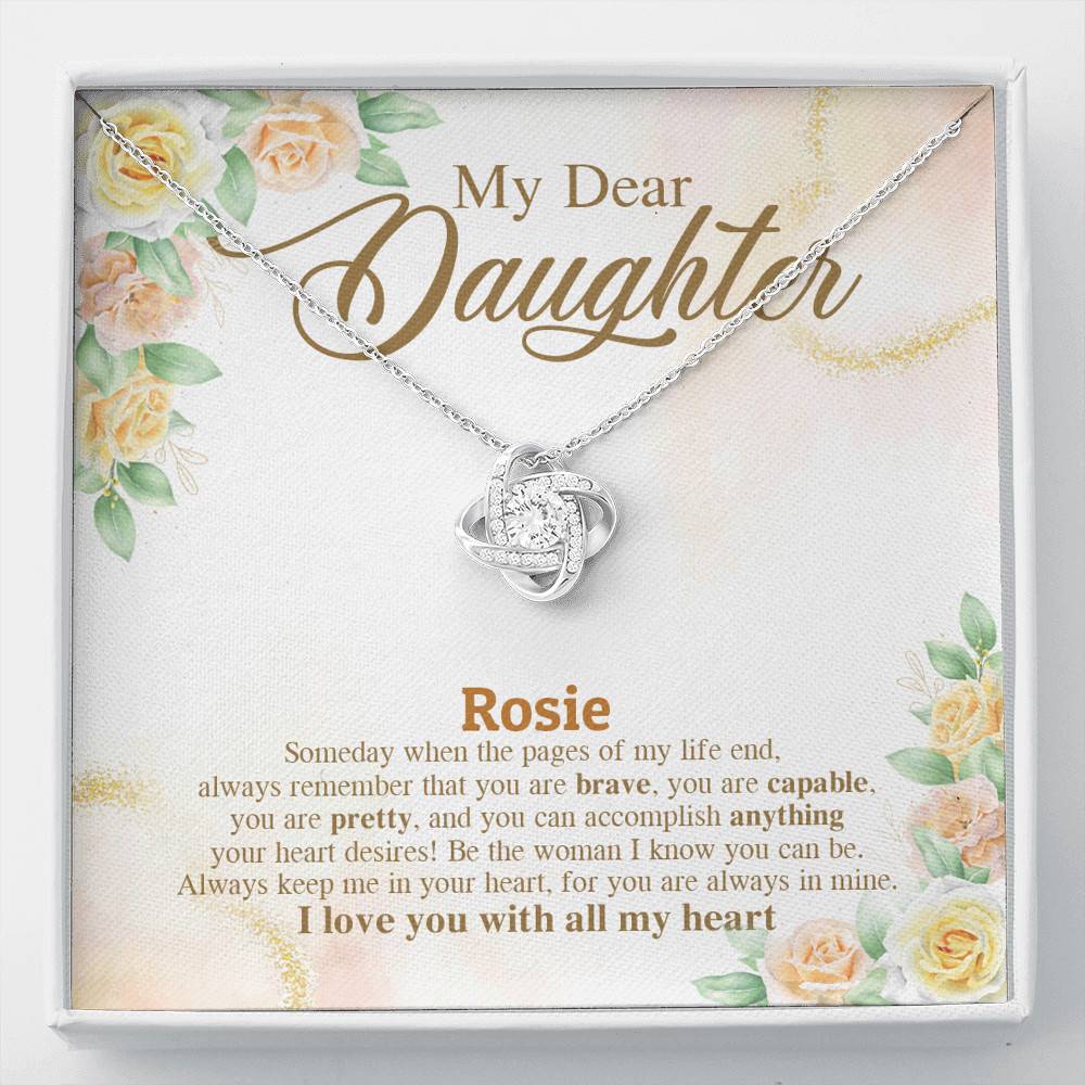 Personalized Name My Dear Daughter You Are Brave I Love You with All My Heart Love Knot Pendant Necklace - Love Knot Necklace