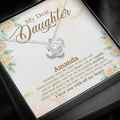 Alternative view of Personalized Name My Dear Daughter You Are Brave I Love You with All My Heart Love Knot Pendant Necklace