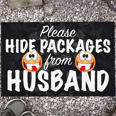 Alternative view of Please Hide Packages from Husband Funny Welcome Rug Entrance Indoor Outdoor Decorative Doormat