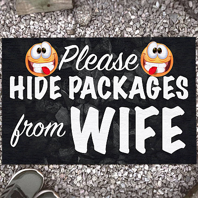 Alternative view of Please Hide Packages from Wife Funny Welcome Rug Entrance Indoor Outdoor Decorative Doormat