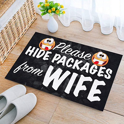 Please Hide Packages from Wife Funny Welcome Rug Entrance Indoor Outdoor Decorative Doormat