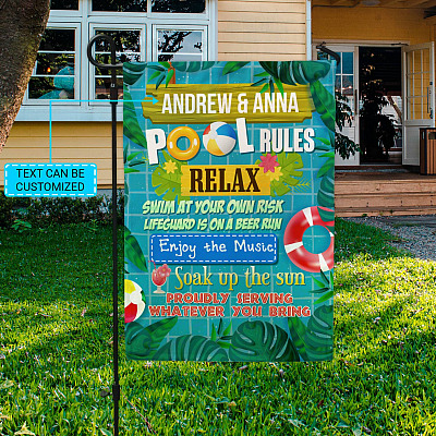 Alternative view of Personalized Pool Garden Flag - Pool Rules Relax Swim at Your Own Risk Decorative Garden Flag - House Flag