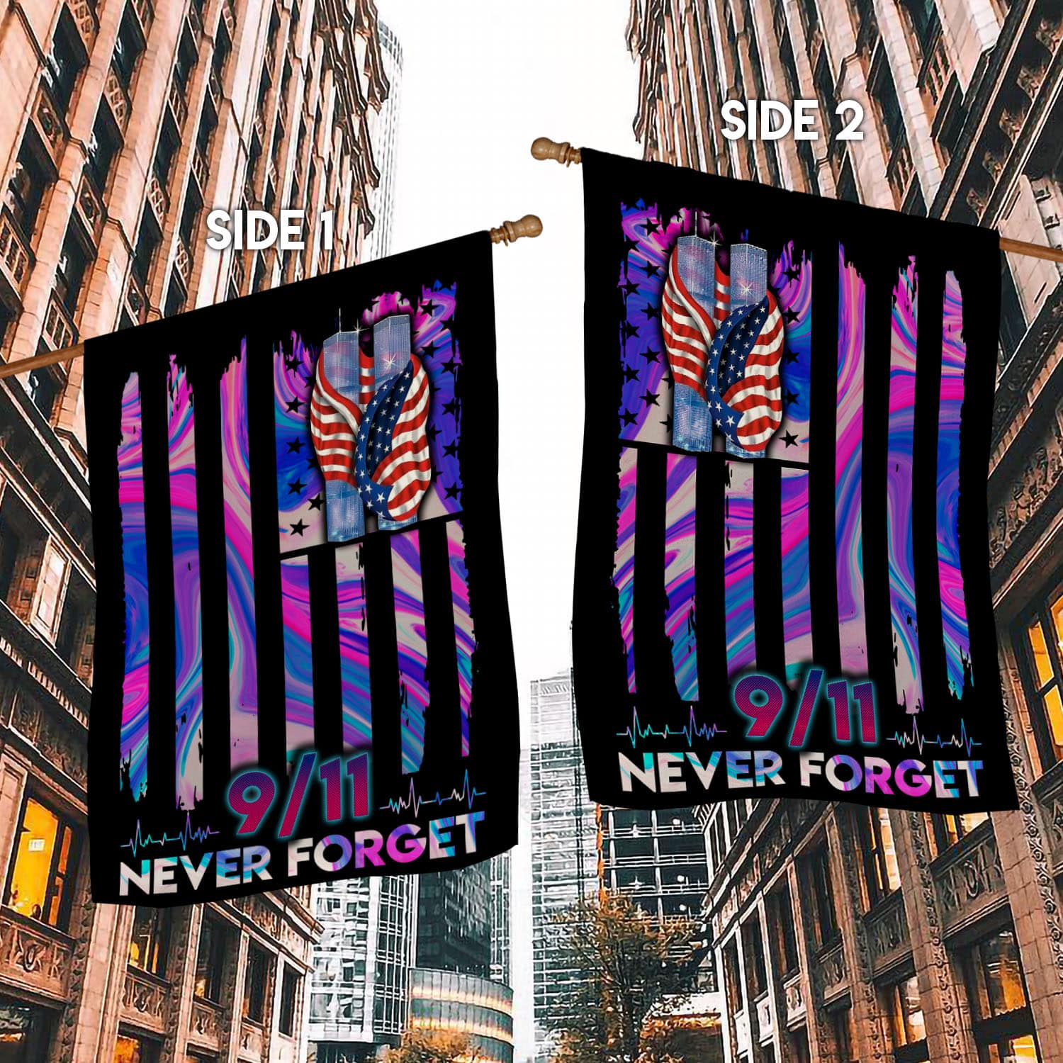 8VT. 9-11 Never Forget House Flag Mockup 2 Side-1