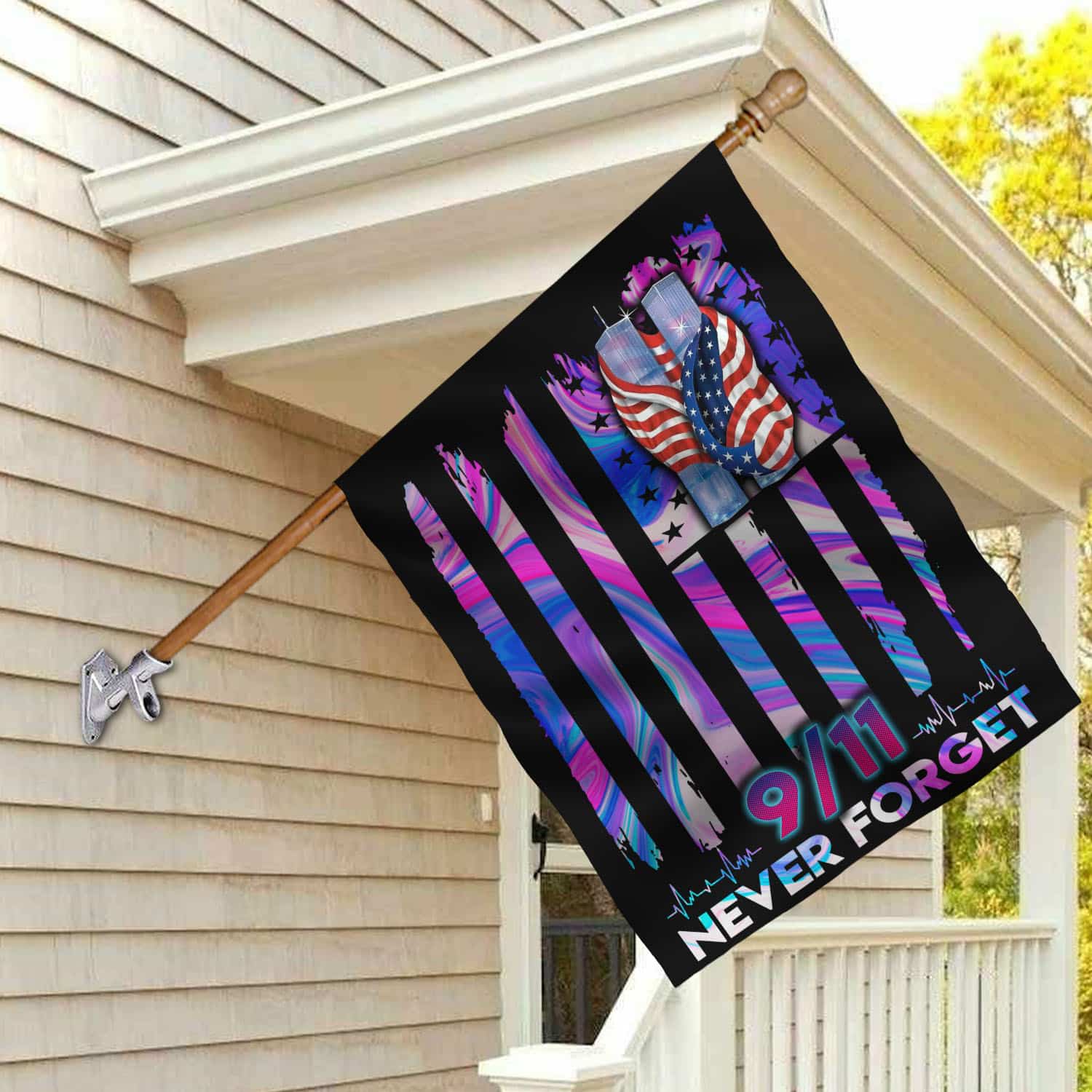 8VT. 9-11 Never Forget House Flag Mockup 2