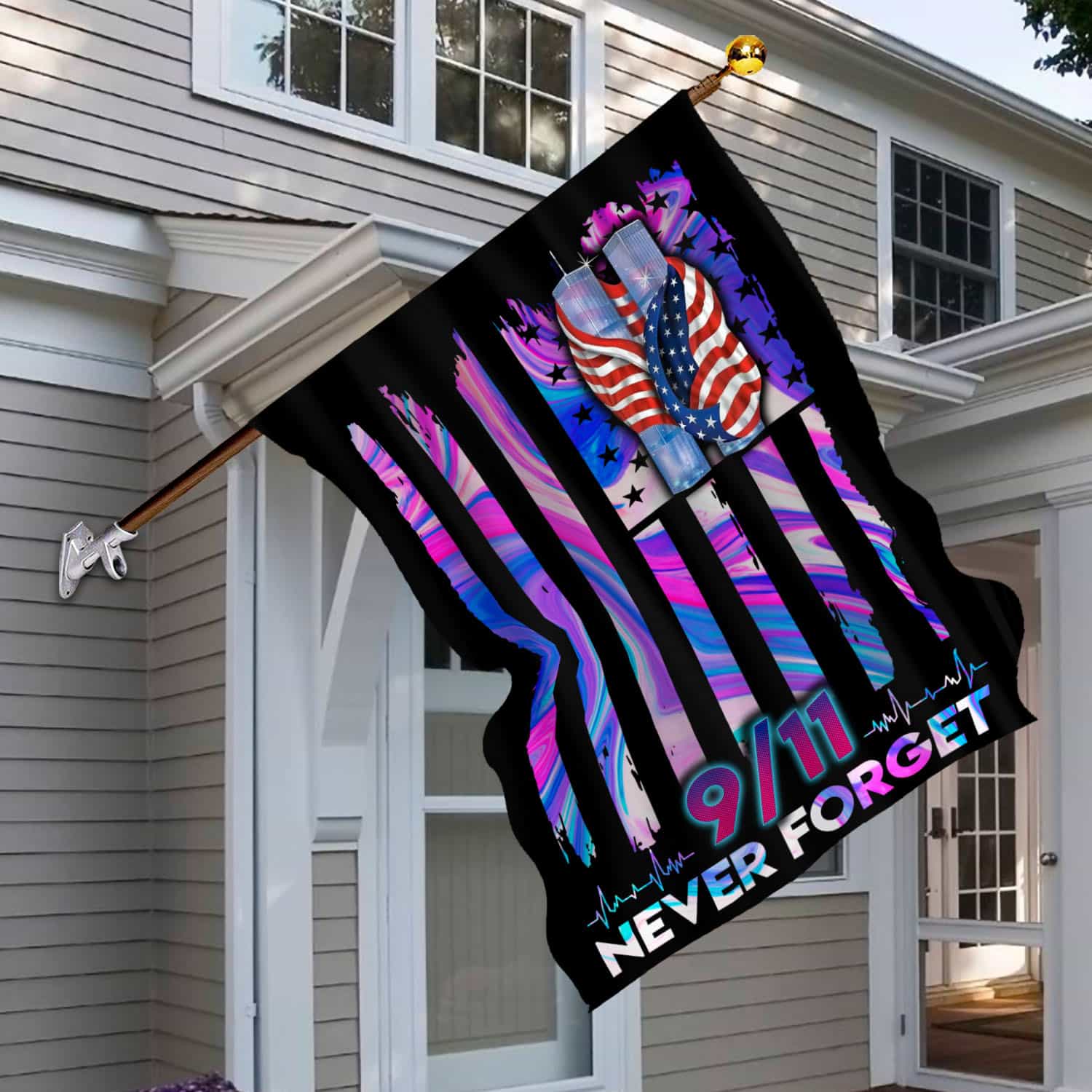 8VT. 9-11 Never Forget House Flag Mockup 6