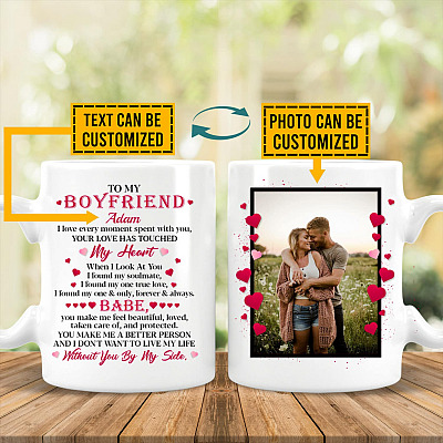 Personalized Photo Couples To My Boyfriend I Love Every Moment Spent with You Two Sided Ceramic Coffee Mug