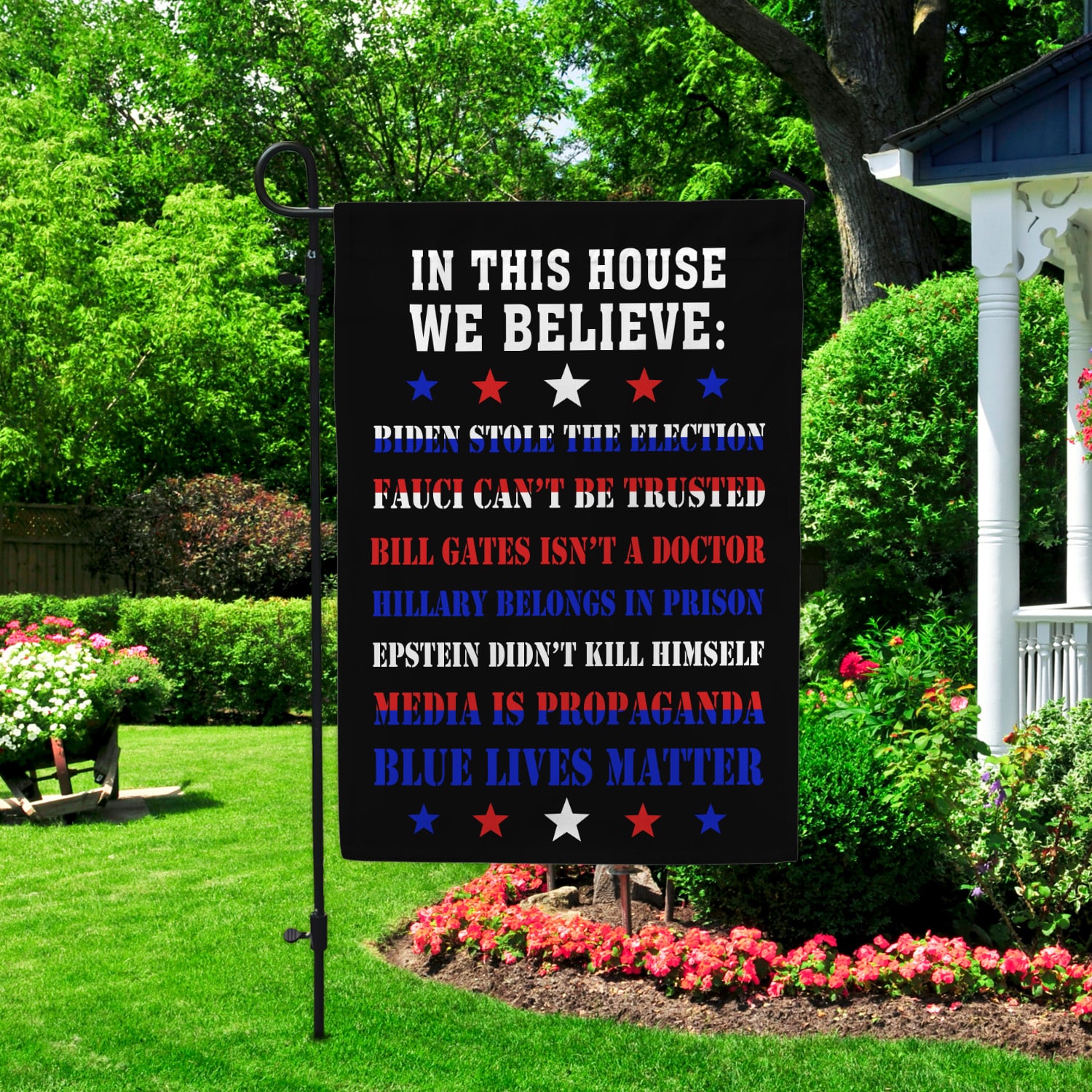 4KT. In This House Biden Stole Election 30x40 Garden Flag Mockup 2