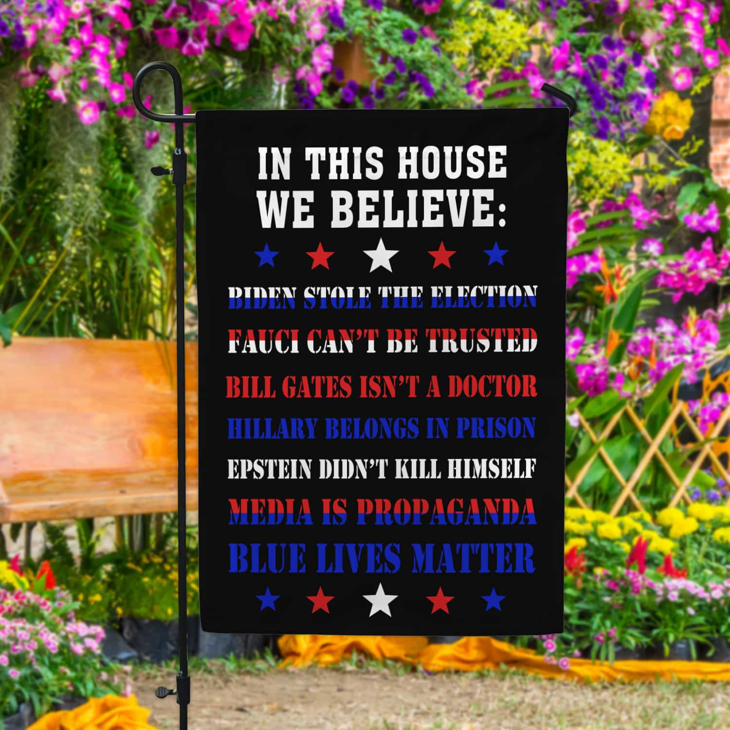 4KT. In This House Biden Stole Election 30x40 Garden Flag Mockup 4