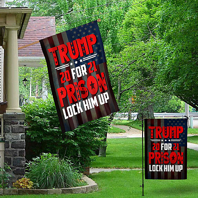 Alternative view of Trump for Prison 2021 Lock Him Up House Flag - Anti Trump Garden Flag