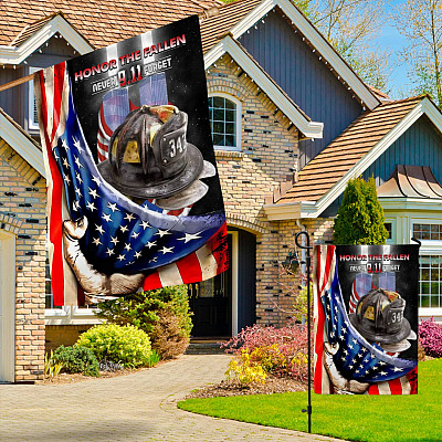 Alternative view of 343 Firefighter Honor the Fallen Never Forget 911 Flag - 9/11 Memorial American Garden Flag