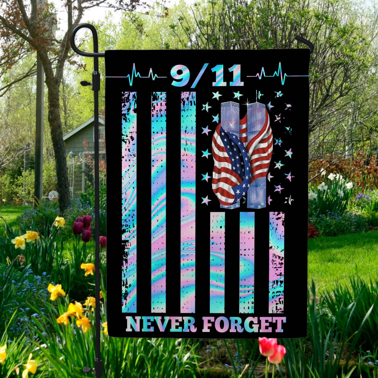1O. 911 Never Forget-30x40 side1 Garden Flag Mockup 5