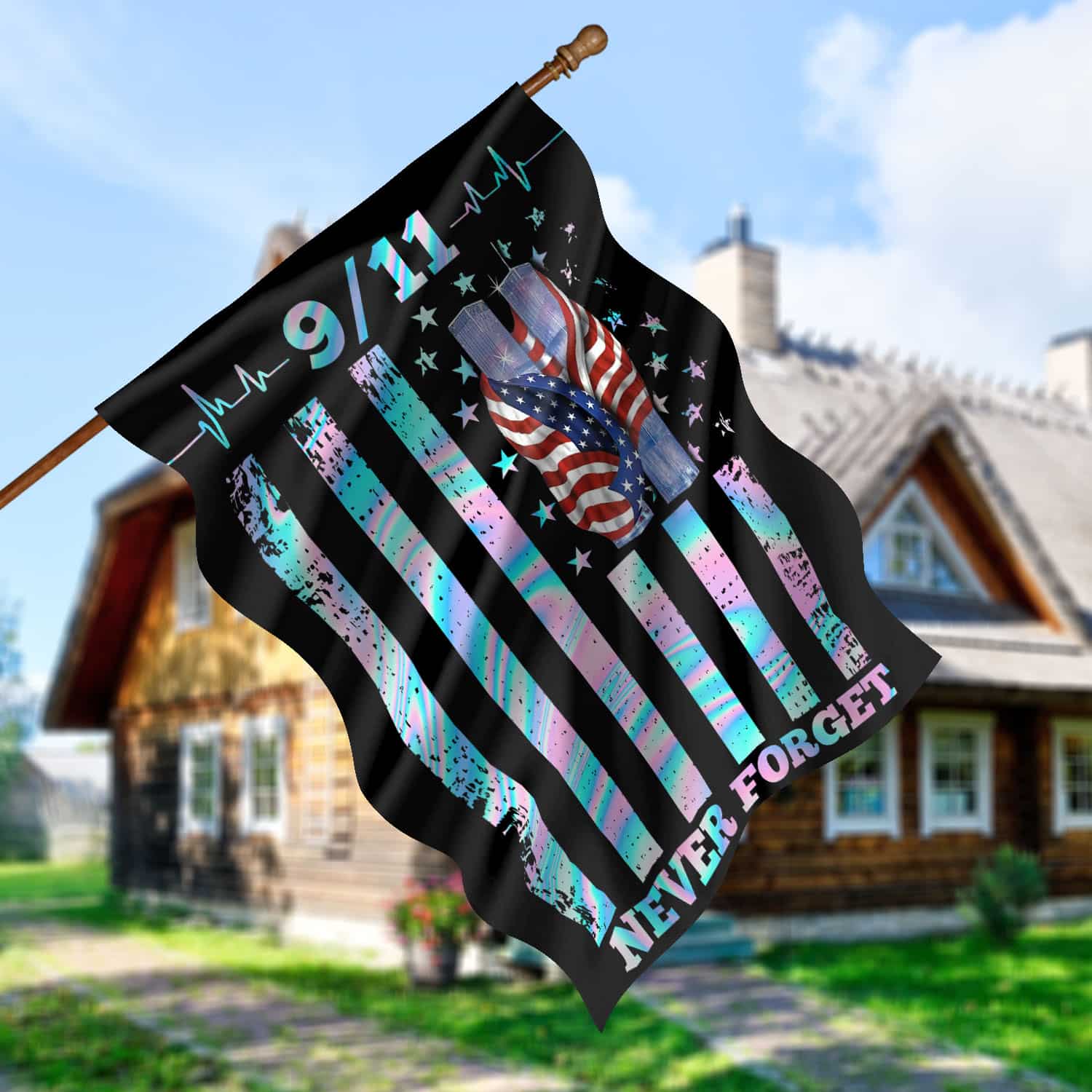 1O. 911 Never Forget-30x40 side1 House Flag Mockup 5