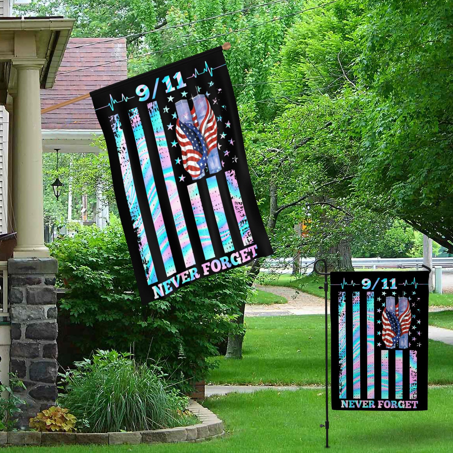 1O. 911 Never Forget-30x40 side1 Garden & House Mockup 1