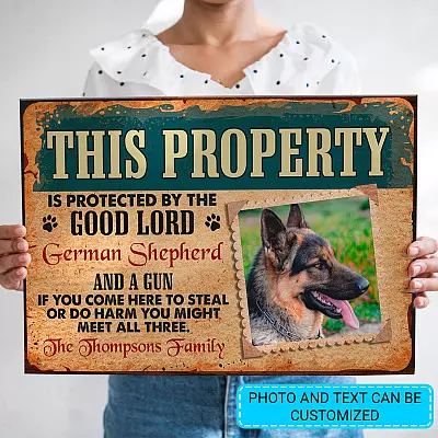 Personalized Photo Dog Gifts This Property Is Protected by The Good Lord Sign Framed Canvas - Unframed Poster